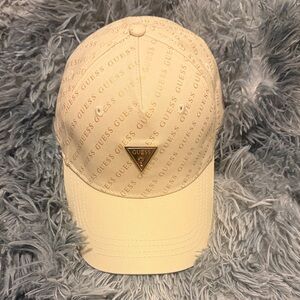 GUESS Cream Logo Monogram Baseball Cap with Gold Emblem